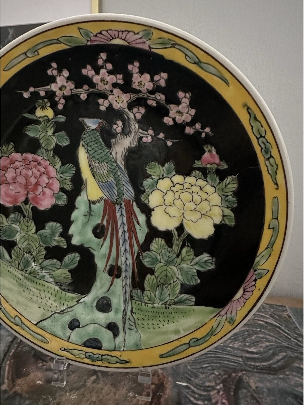 Vintage Handpainted Japanese Peacock and Floral Design Decorative Plate - Picture 3 of 4